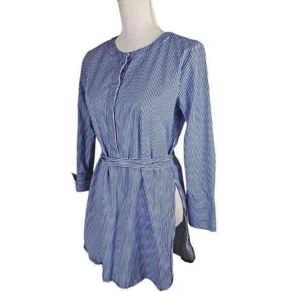 Ann Taylor ~Woman Size S~ White/Blue Striped Beachy/Boho Mini Dress Long Sleeve - Picture 1 of 9